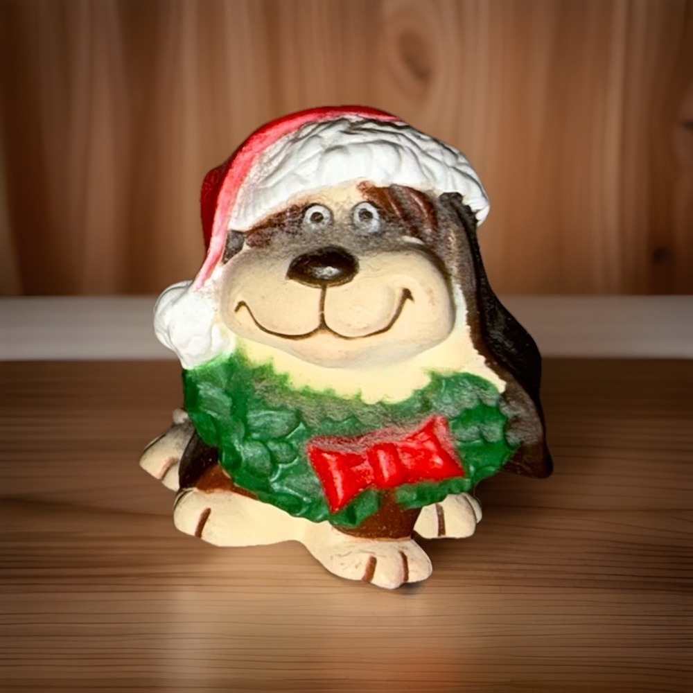 VTG‎ Hallmark Merry Miniature Sebastian Dog w/ Christmas Wreath 1986